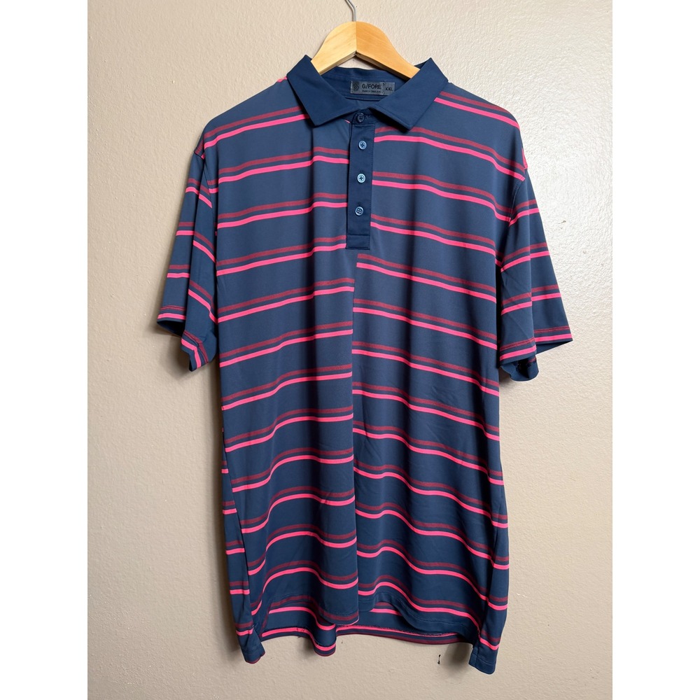 G/Fore Polo Shirt Mens XXL Navy Pink Striped Golf Activewear Performance Top